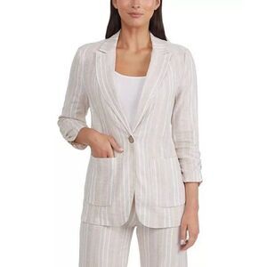 Ellen Tracy Striped Lagenlook Linen Viscose One Button Blazer Sz L